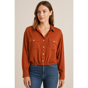 Women's Free People Rust Button Down Shirt Size 2 with White Buttons